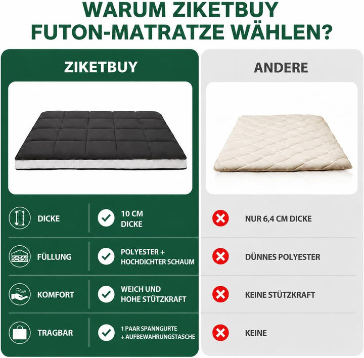Futon Matratze 153x203cm Klappmatratze - 10cm dick Japanische Klappmatratze, Futon Gästebett, Bodenm