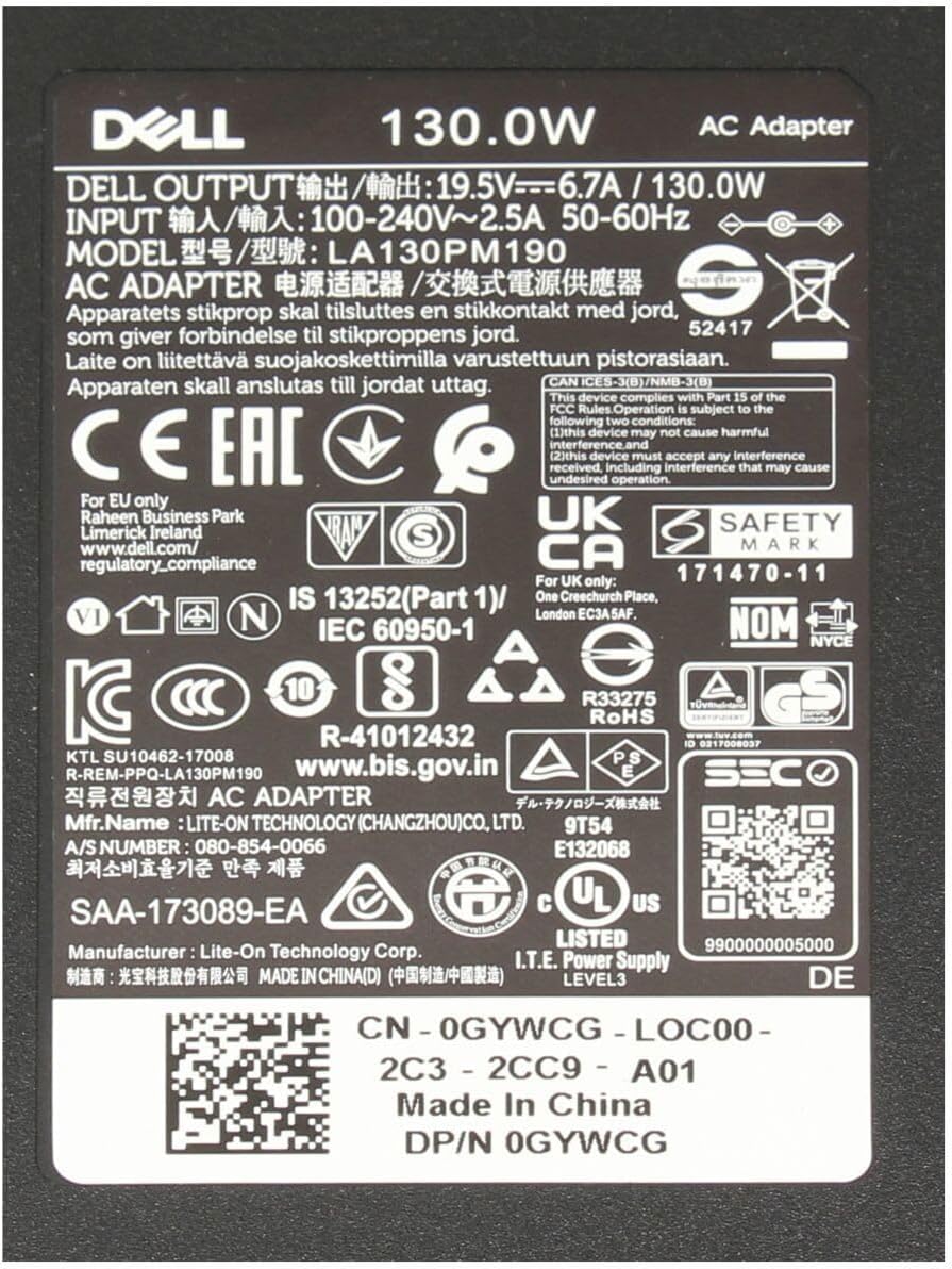 Dell Precision M6700 Original Netzteil 130 Watt Flache Bauform