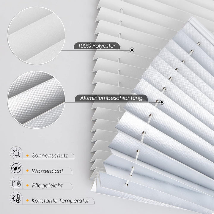 Plissee ohne Bohren verdunkelung, Thermo Plisseerollo Klemmfix, Weiss 70x100cm(BxH), Verdunklungspli