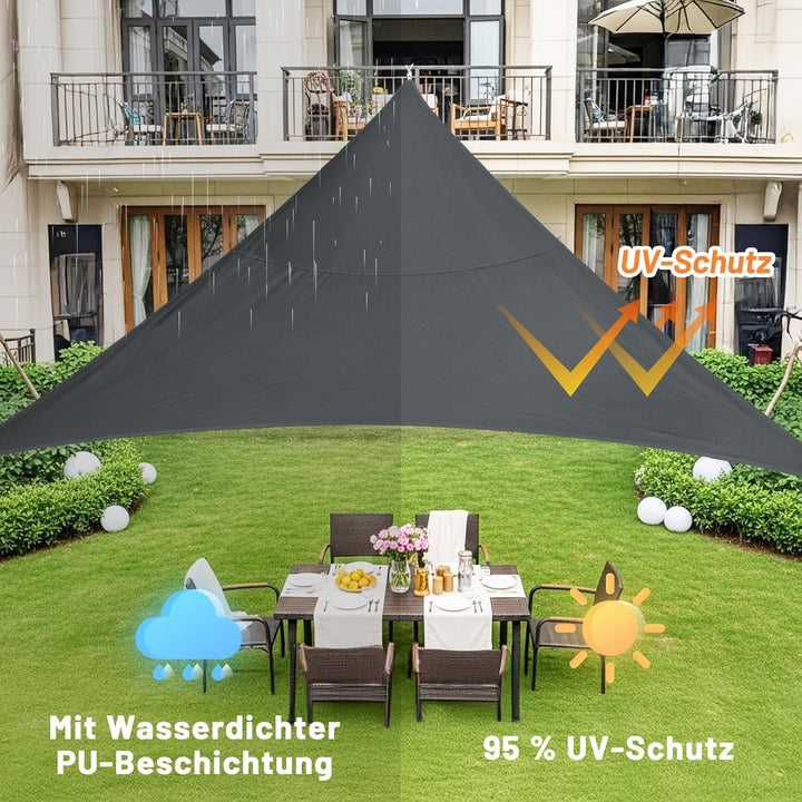 LOVE STORY Sonnensegel Dreieckig 3.6x3.6x3.6m Wasserdicht Anthrazit Sonnenschutz Windschutz Segel PE