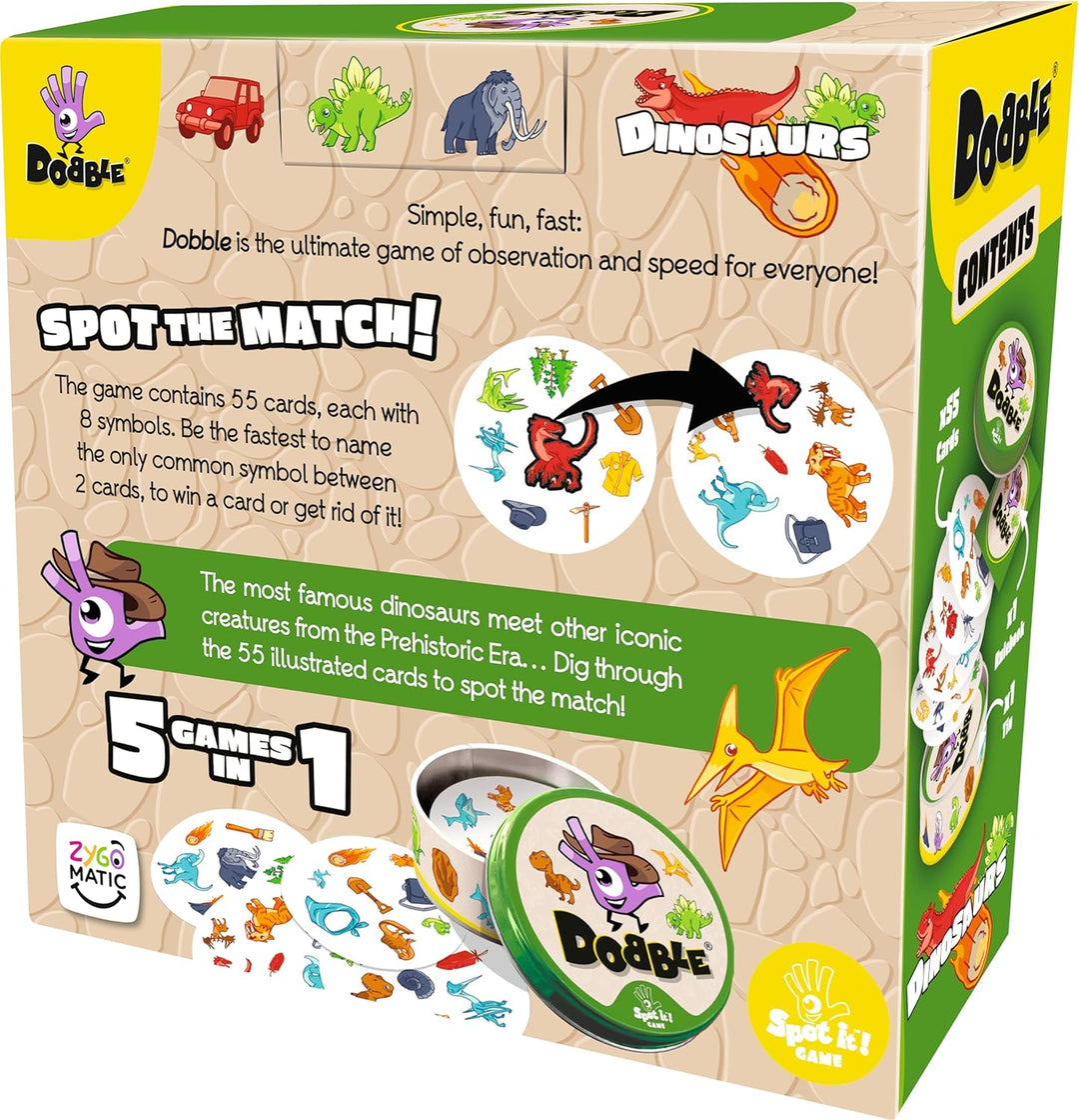Asmodee Dinosaurier Dobble | Familienkartenspiel | Ab 4 Jahren | 2 bis 8 Spieler | Spielzeit von 15
