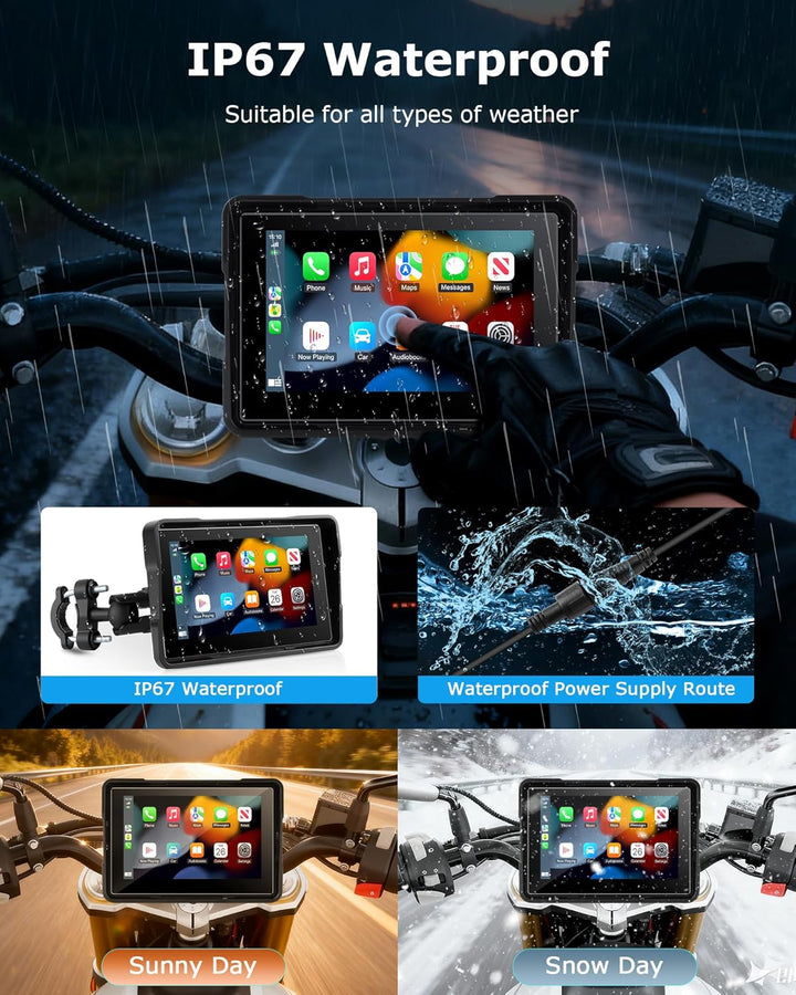 Motorrad Carplay Bildschirm Android Auto Motorrad mit 5 Zoll Wasserdichter Touchscreen, Kabelloses C