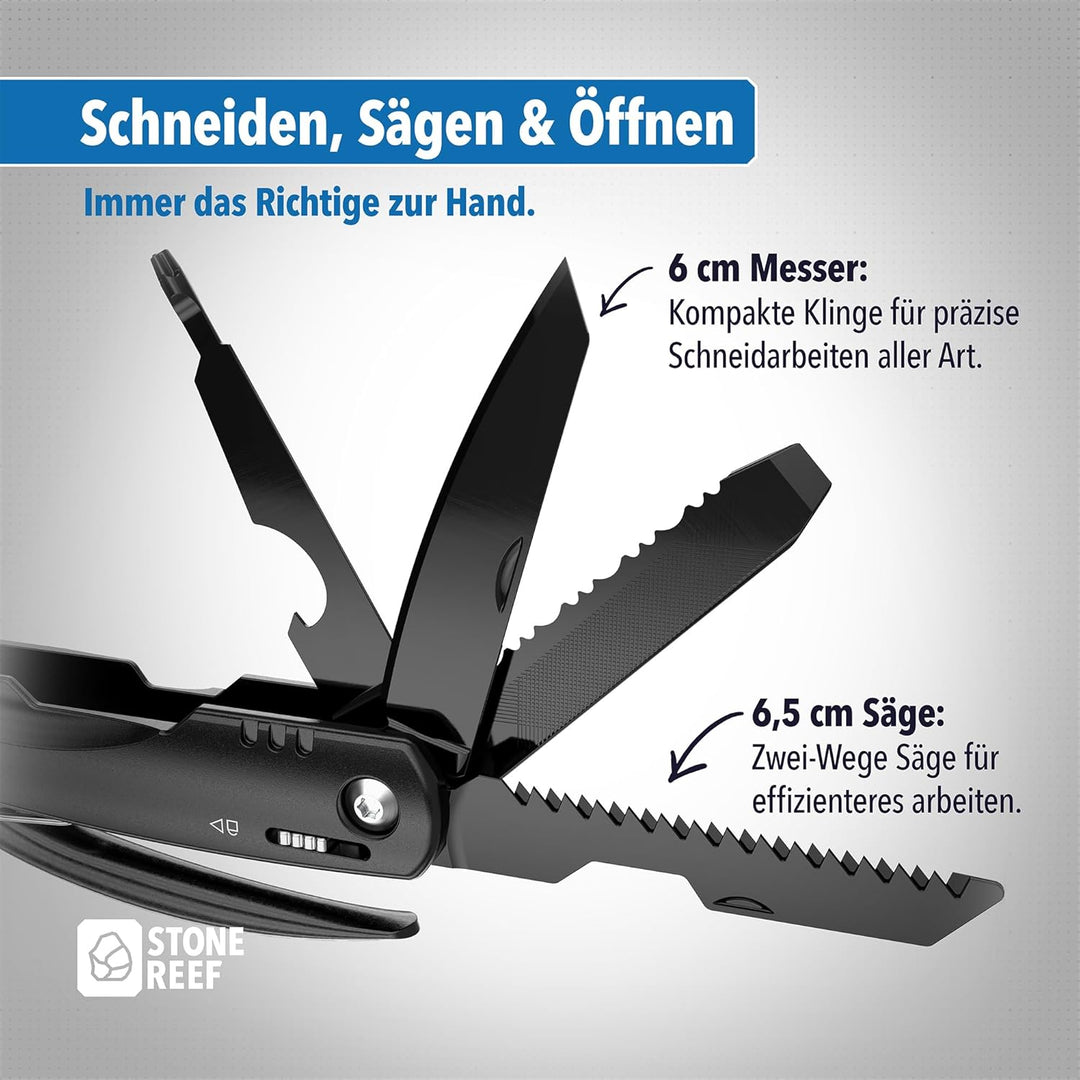 Multifunktionswerkzeug – 12-in-1 Multitool mit Edelstahl-Zange, Schraubendreher, Messer & Säge – Per