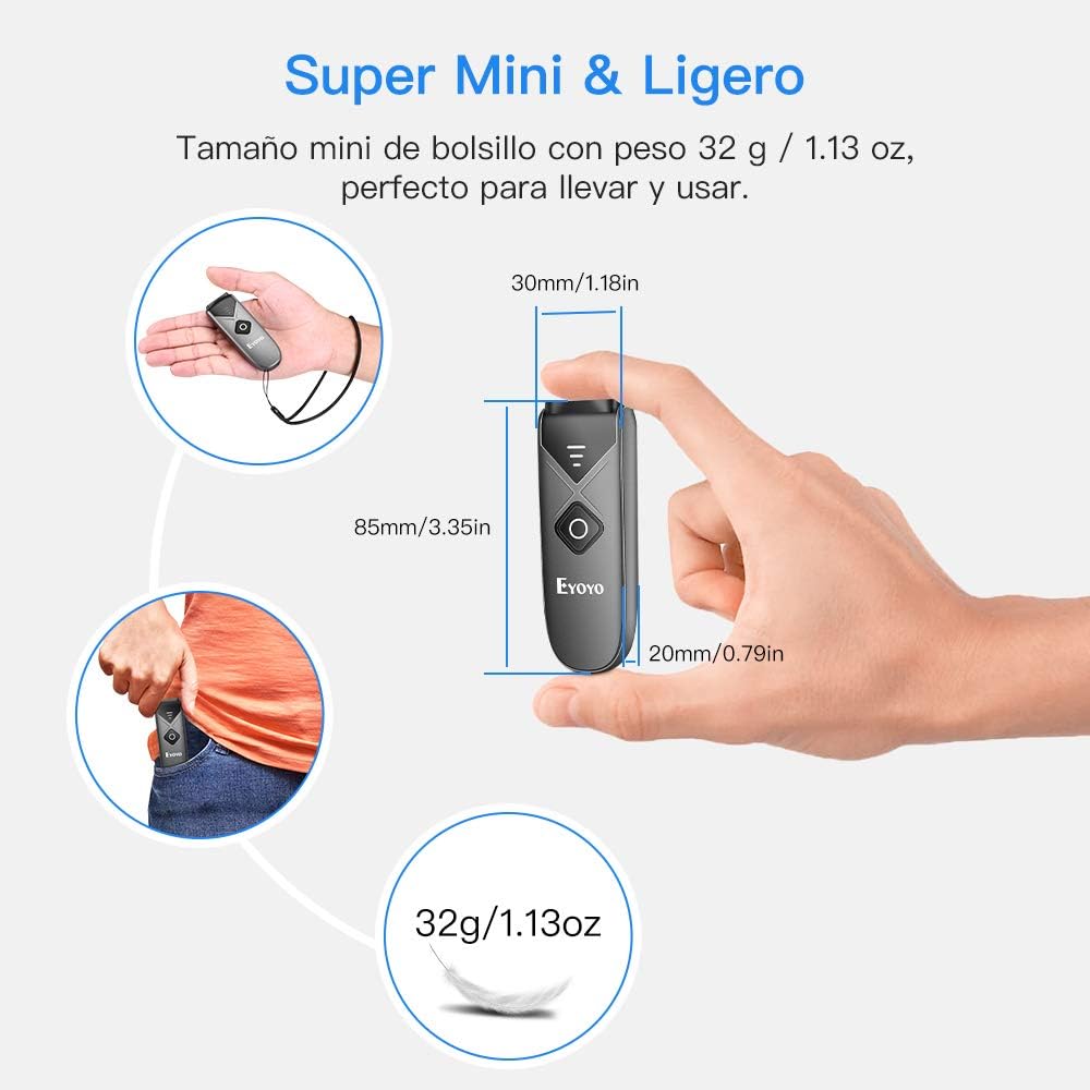 Eyoyo 2D QR Barcode-Scanner, 1D Mini Barcode-Lesegerät mit 3-in-1 USB-Kabel/Bluetooth/2,4-G-Funkverb