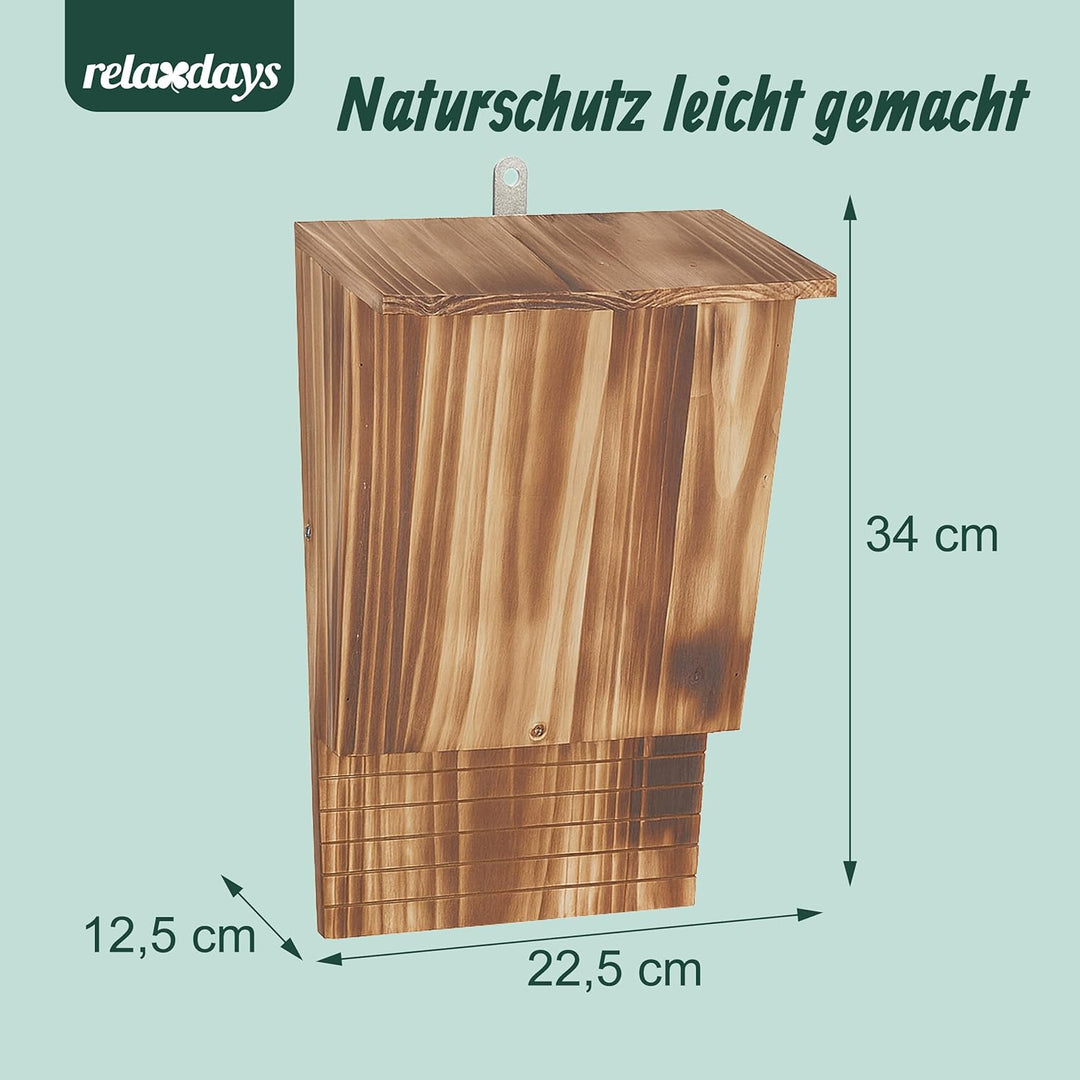 Relaxdays Fledermauskasten, 4 Unterschlüpfe für Fledermäuse, HBT: 34 x 22,5 x 12,5 cm, geflammt, Fle