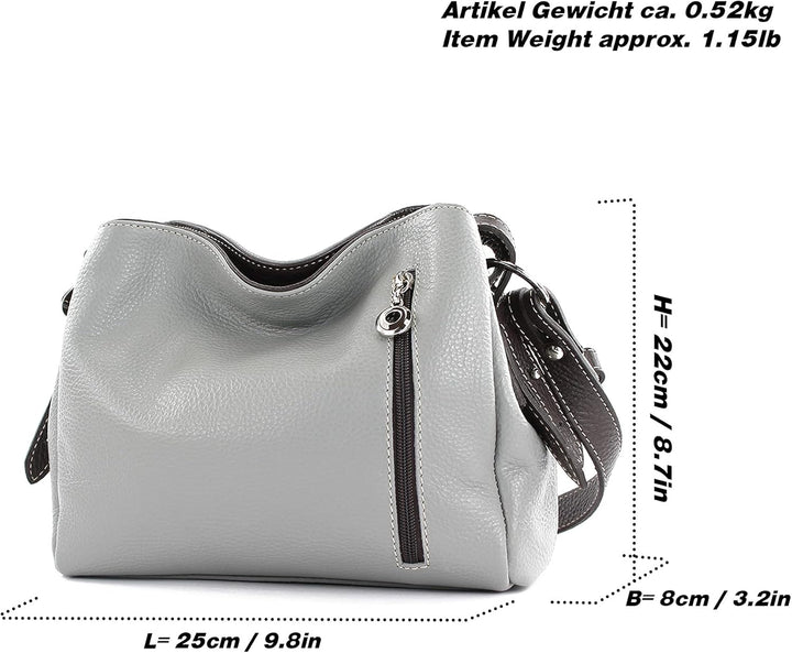 modamoda de - T220 - ital. Schultertasche Klein aus Echtleder Dunkelblau/Dunkelbraun, Dunkelblau/Dun