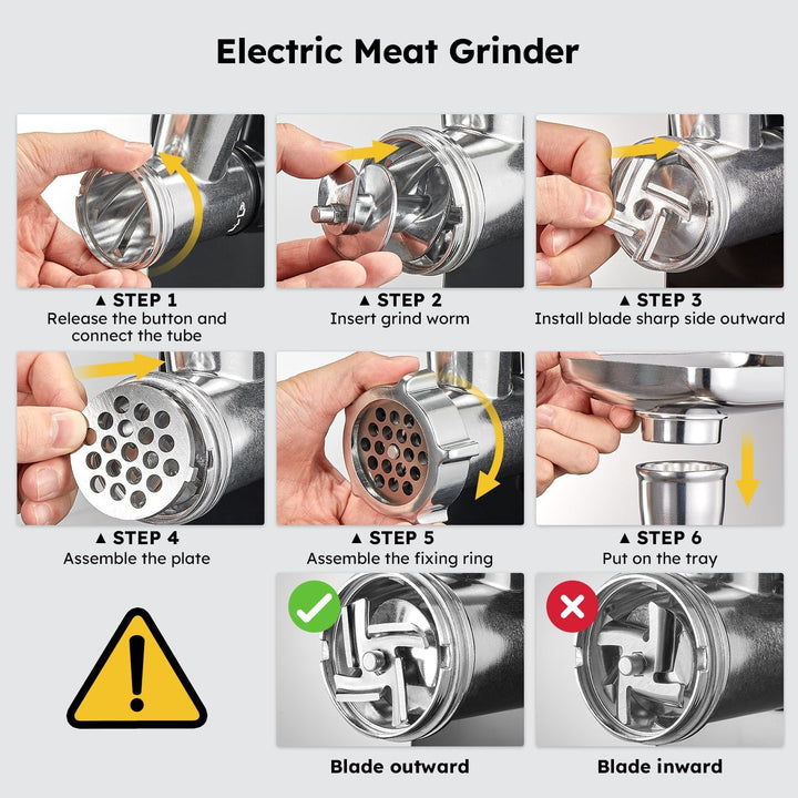 Yabano 3 in 1 Elektrischer Fleischwolf, Edelstahl Hackfleischmaschine mit Wurstfüller, 3 Schleifplat