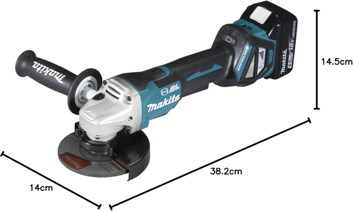 Makita DGA517RTJ Akku-Winkelschleifer 18 V / 5,0 Ah mit Paddleschalter, 2 Akkus + Ladegerät im MAKPA