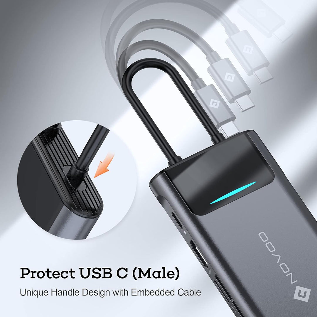 NOVOO 9-in-1 USB C HUB Adapter USB C mit RJ45 Gigabit Ethernet, 4K HDMI, VGA, 100W PD, SD/TF-Kartenl
