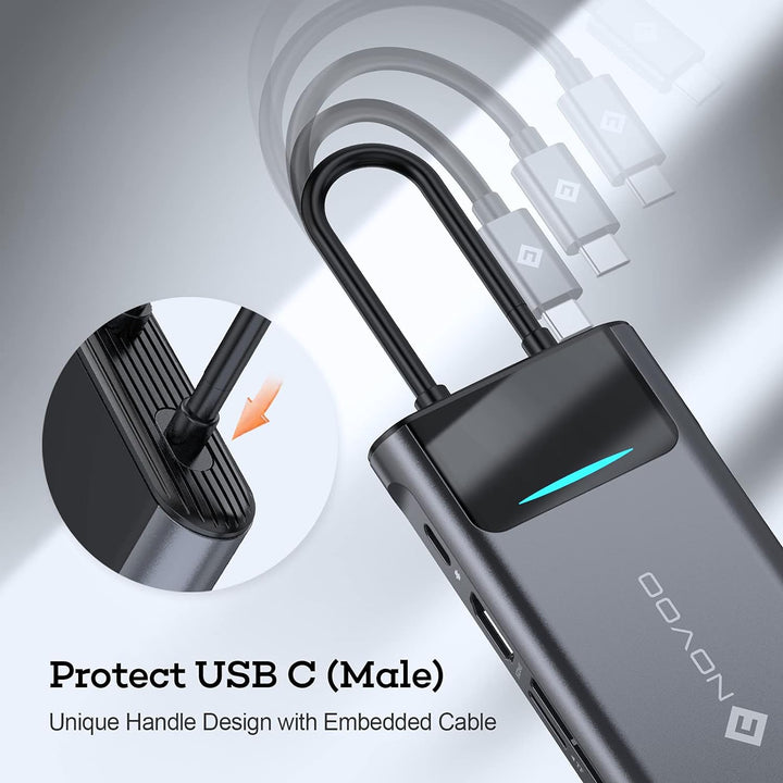 NOVOO 9-in-1 USB C HUB Adapter USB C mit RJ45 Gigabit Ethernet, 4K HDMI, VGA, 100W PD, SD/TF-Kartenl