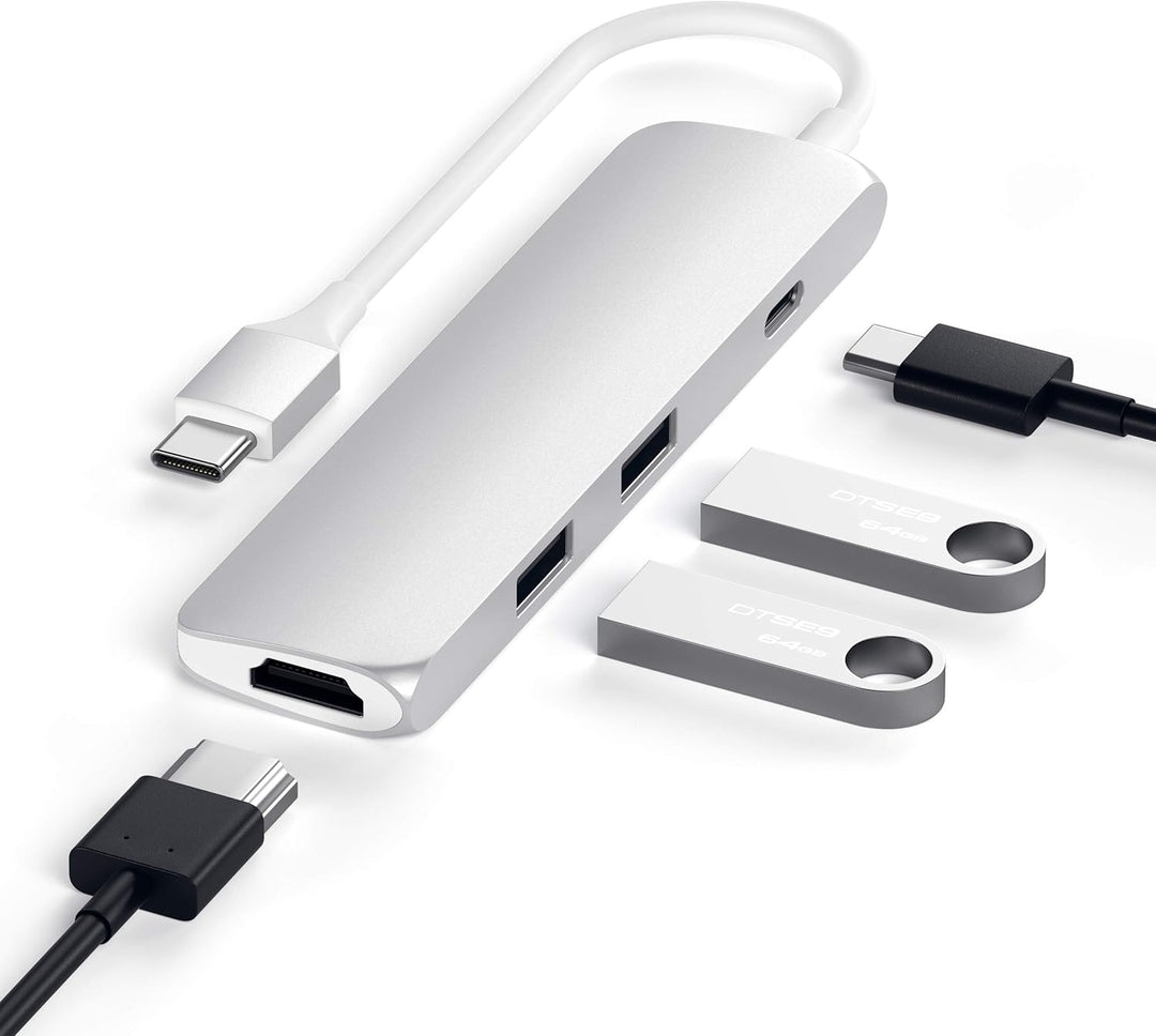 SATECHI Slim Type-C Multi-Port Adapter mit USB-C Pass-Through, 4K HDMI, USB 3.0 - Für M2/ M1 MacBook