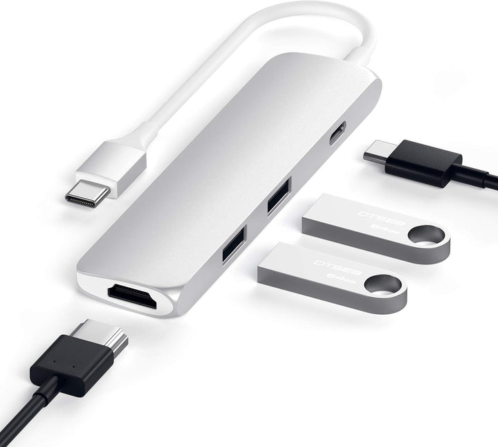 SATECHI Slim Type-C Multi-Port Adapter mit USB-C Pass-Through, 4K HDMI, USB 3.0 - Für M2/ M1 MacBook