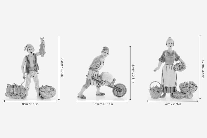 Moranduzzo Set 3 neapolitanische Hirten für Krippe 10 cm Massstab 1:20 - Unzerstörbare Krippenfigure