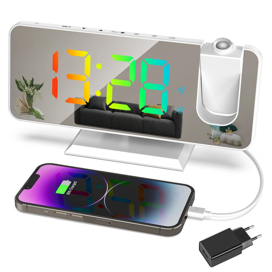 Exmate Projektionswecker, Digital Wecker mit Projektion, USB-Ladeanschluss, 7.5&