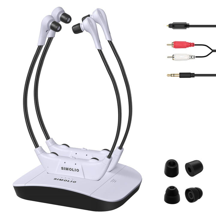 SIMOLIO Dual Digitale TV Hörsystem, 2.4GHz Kabelloser Kopfhörer für Fernseher & Musikanlagen mit Ers