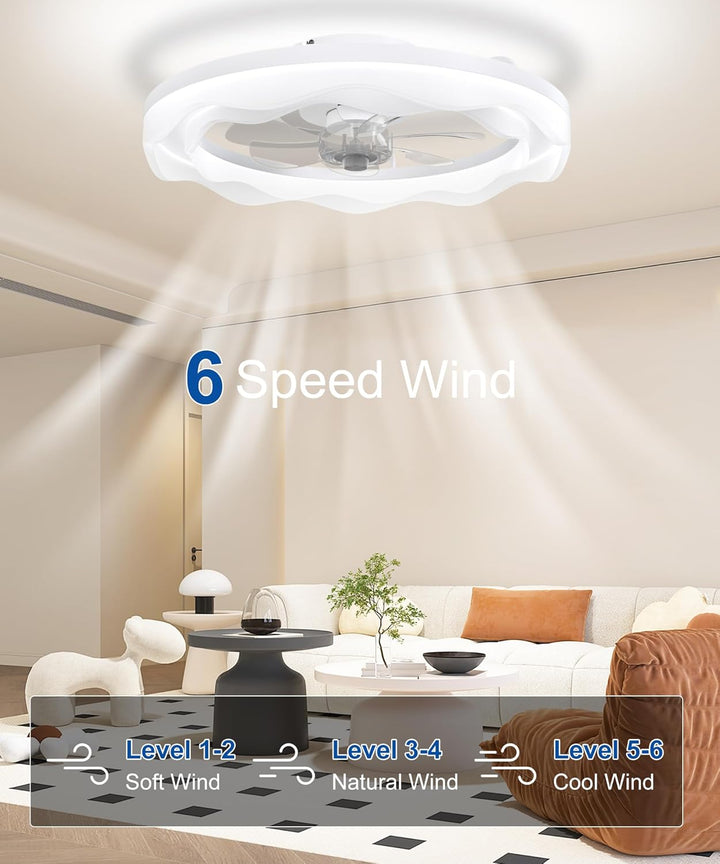 JAYNLT Deckenventilator mit Beleuchtung, Ø50CM Weiss Dimmbarer LED Deckenleuchte mit Ventilator 3000