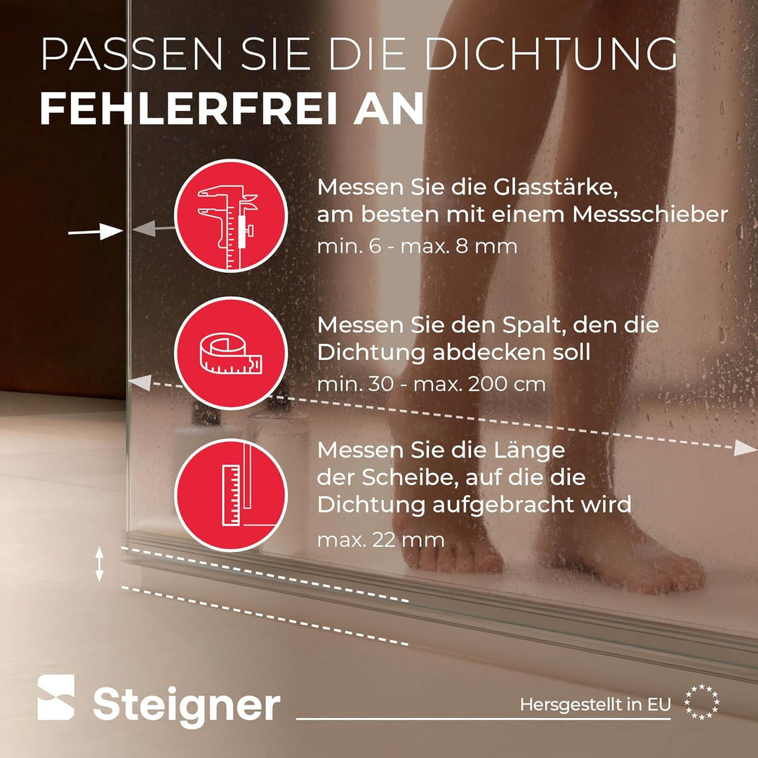STEIGNER Duschtürdichtung 150 cm UK05 (1 Stk.) - Dichtung gerade für Eckeinstieg Dusche oder Fünfeck