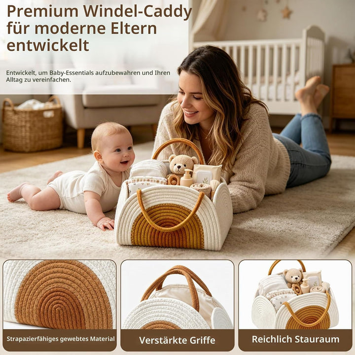 Baby Windel Caddy Organizer, Wickeltisch Organizer mit Fächern und Griffen, Tragbarer Wickeltasche O