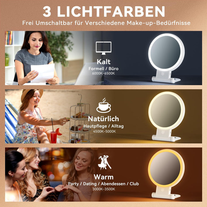 Auxmir Kosmetikspiegel mit Beleuchtung, 20X/1X Doppelseitig Schminkspiegel mit Licht, Dimmbar Spiege