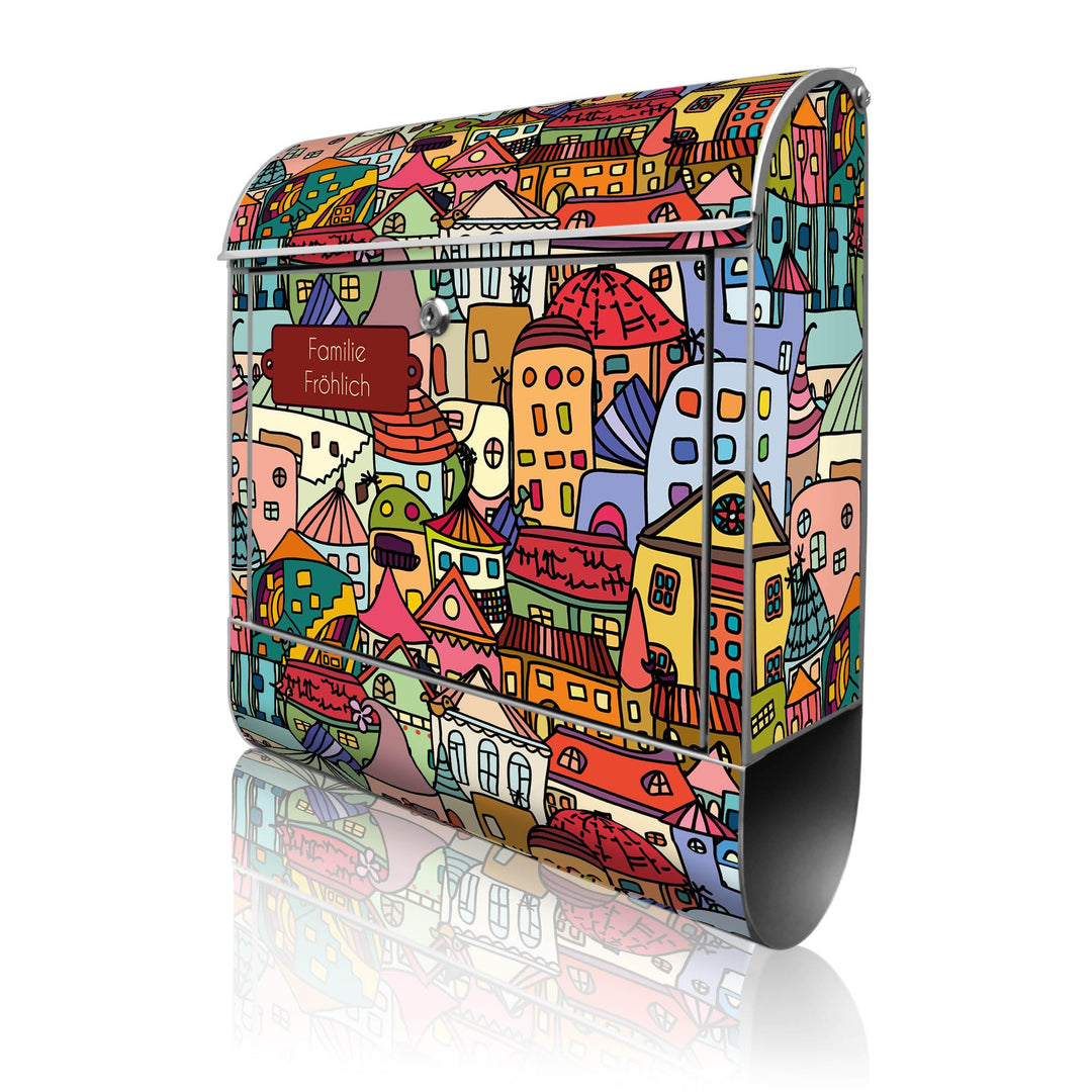 banjado Design Briefkasten personalisiert 38,5x46,5x13cm &amp; 2 Schlüssel - Briefkasten Stahl Silber Ze