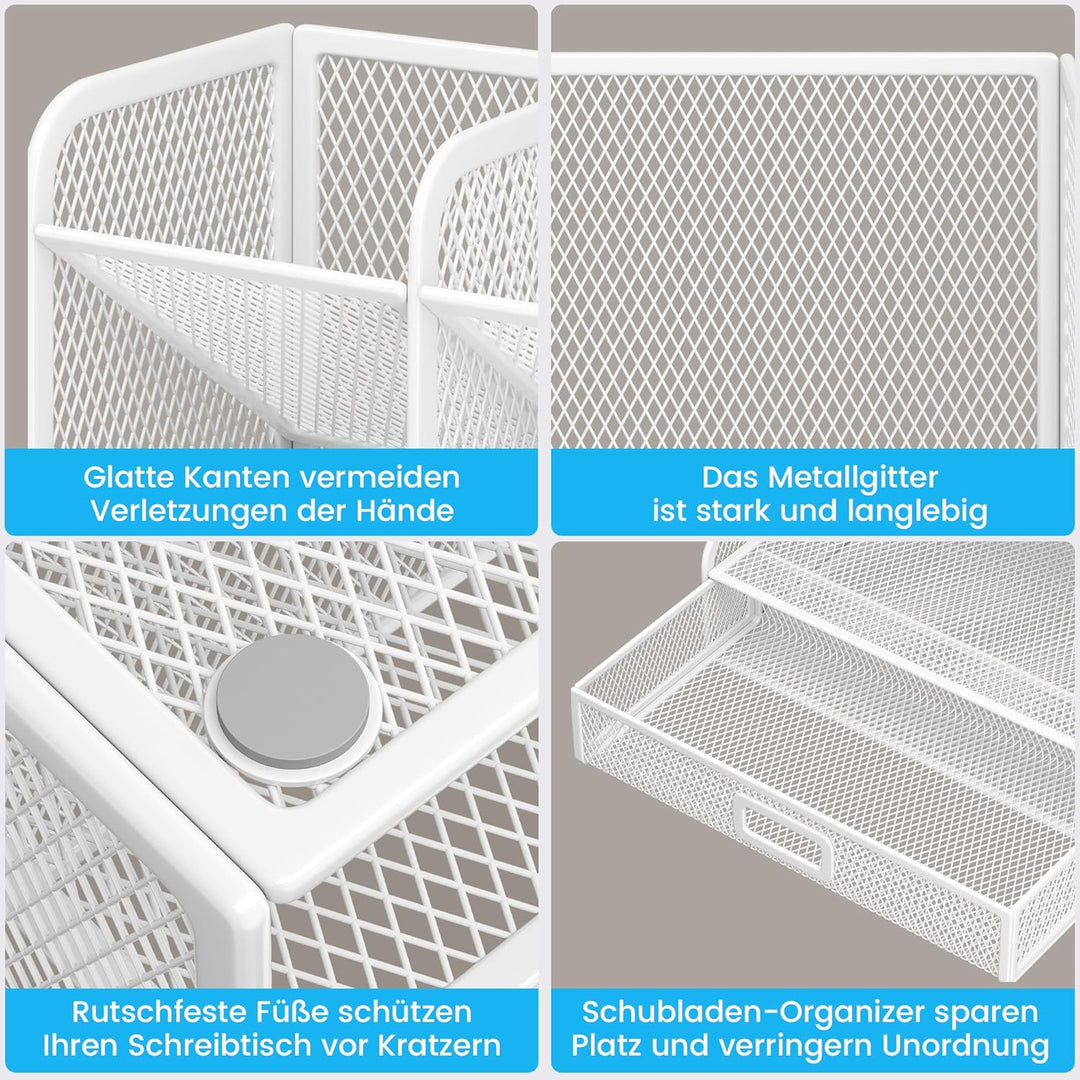 VITVITI Schreibtisch Organizer, 9 Fächer Stiftehalter mit Schublade, Netz Stifte Regal aus Metall, S
