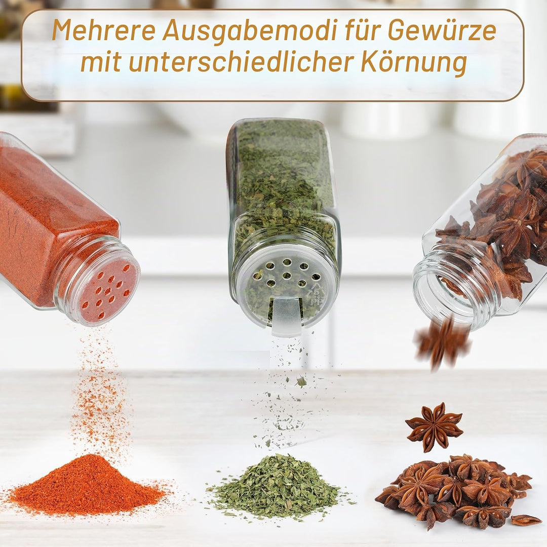 FRIBERG Gewürzgläser Eckig Set Mit Holzdeckel (24 X 120ml) Gewurzglaserset Und 160 Etiketten - Gewür