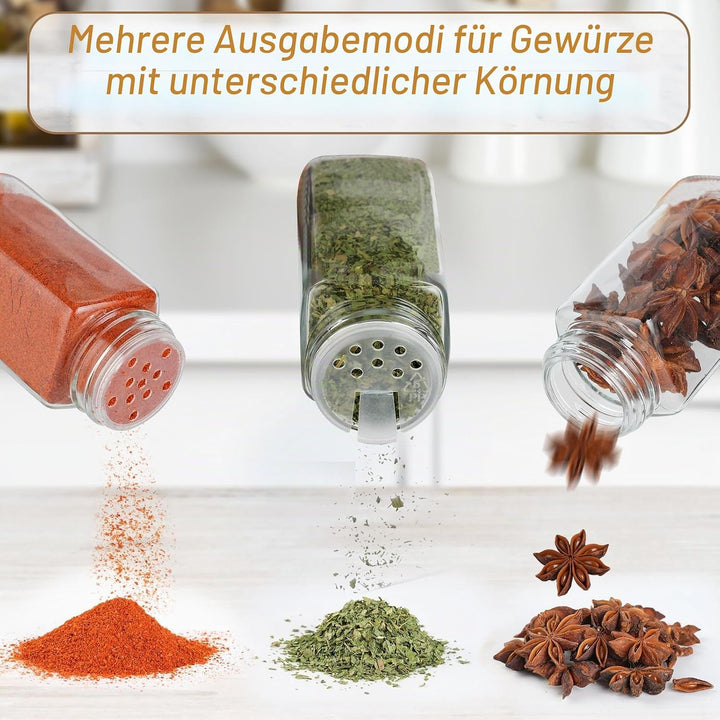 FRIBERG Gewürzgläser Eckig Set Mit Holzdeckel (24 X 120ml) Gewurzglaserset Und 160 Etiketten - Gewür