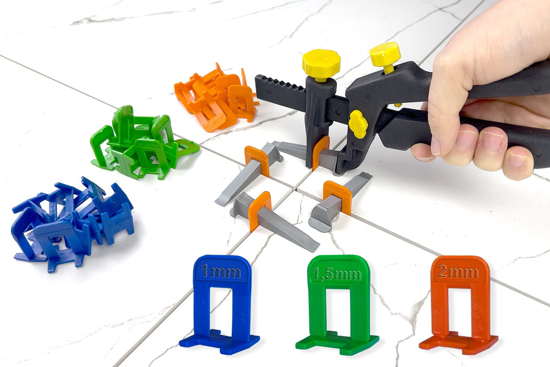 HexPro Fliesen Nivelliersystem 1mm 1,5mm 2mm Laschen, Fliesenstärke bis 15mm Fliesenkeile, Verlegehi
