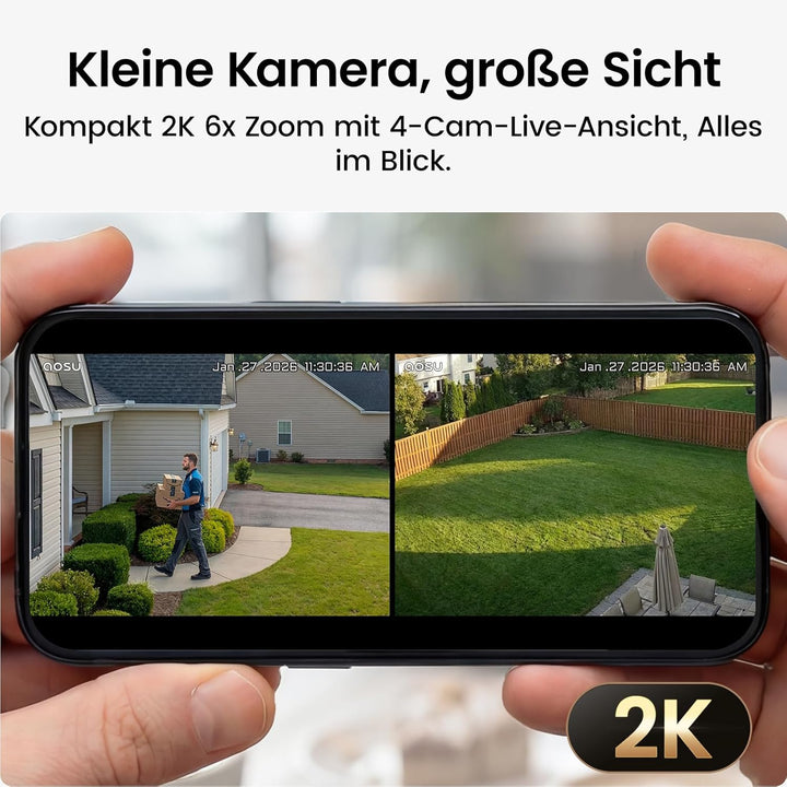 aosu 2K Überwachungskamera Aussen Akku 2er-Kit mit Aosubase 2.0 ohne ABO 32GB Lokal Speicher Kabello