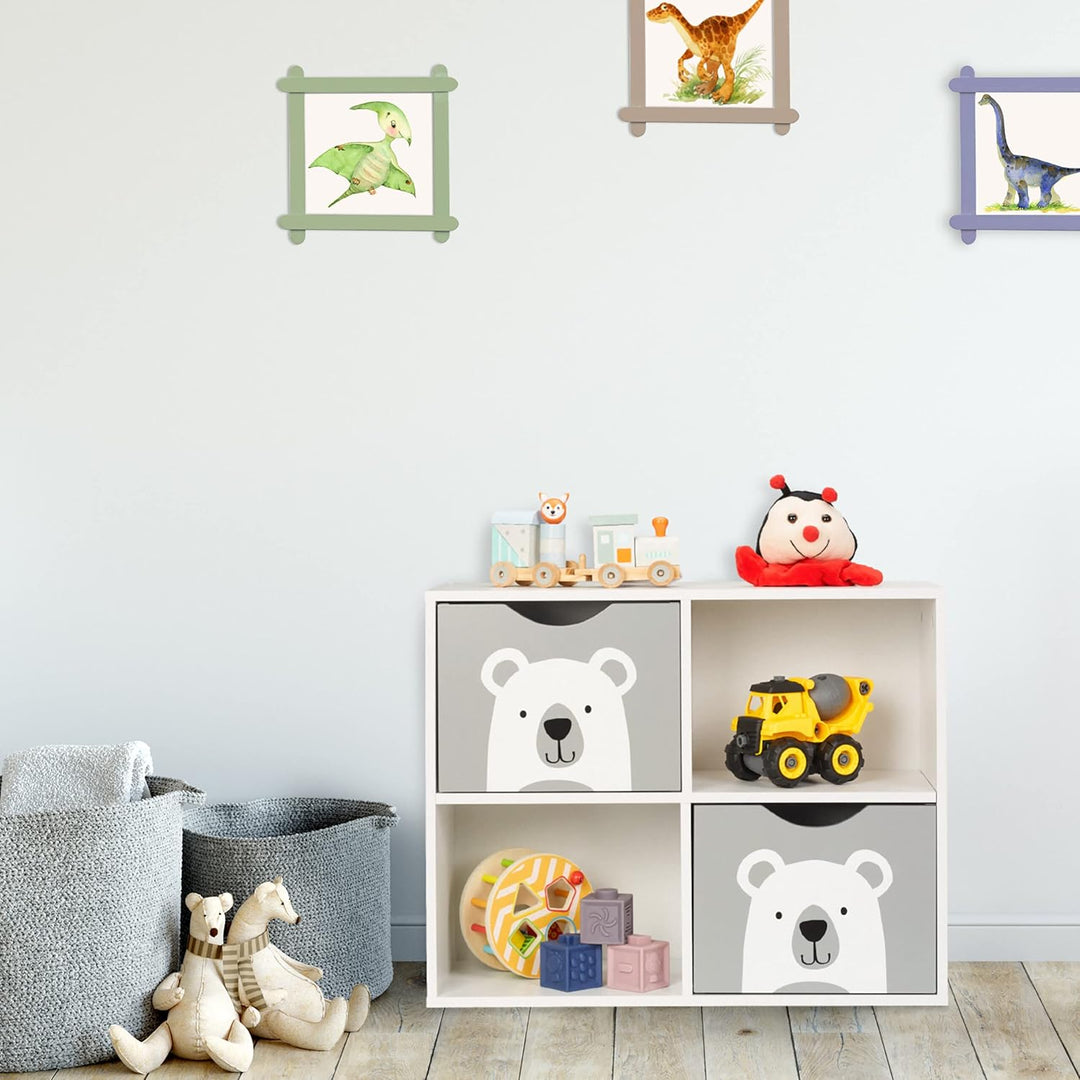 Relaxdays Kinderregal Bär, 2 Schubladen, 2 offene Fächer, H x B x T: 48 x 60 x 24,5 cm, Bücherregal