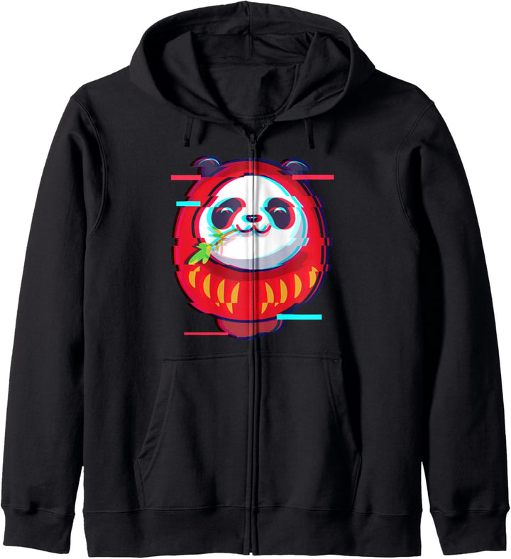 Vaporwave Japanisch Daruma Doll Kawaii Panda Bär Glitch Kapuzenjacke