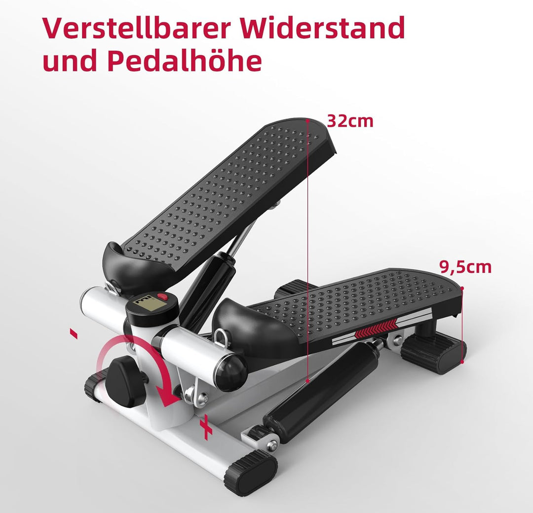 ST1 Mini-Stepper für Zuhause, 2-in-1 Up-Down Swing Stepper mit Power Ropes, LCD-Display, Einstellbar