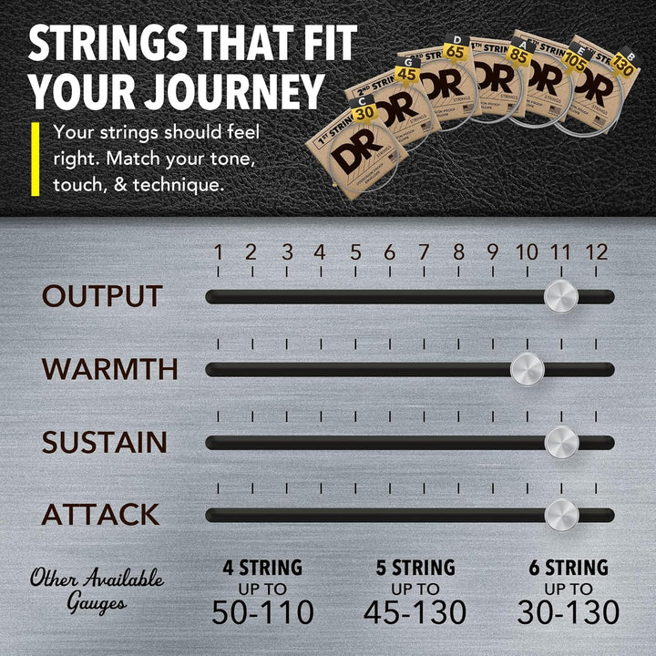 Dr Strings Hi-Beam – Edelstahl runder Kern durchschnittlich 6 Saite 30–130