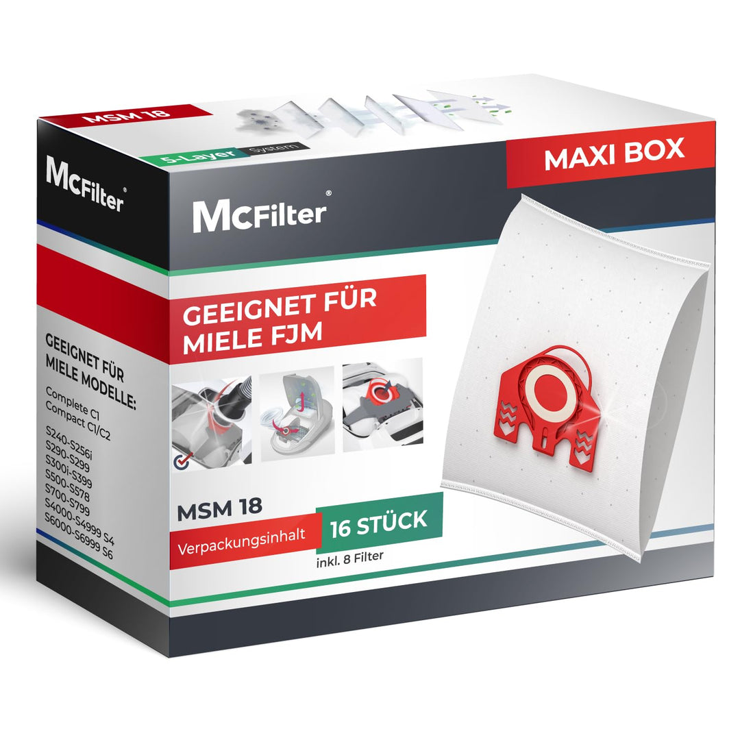 McFilter | 16 Staubsaugerbeutel geeignet für Miele Staubsauger FJM Serie S2 S3 S4 S5 S6 S7, Complete