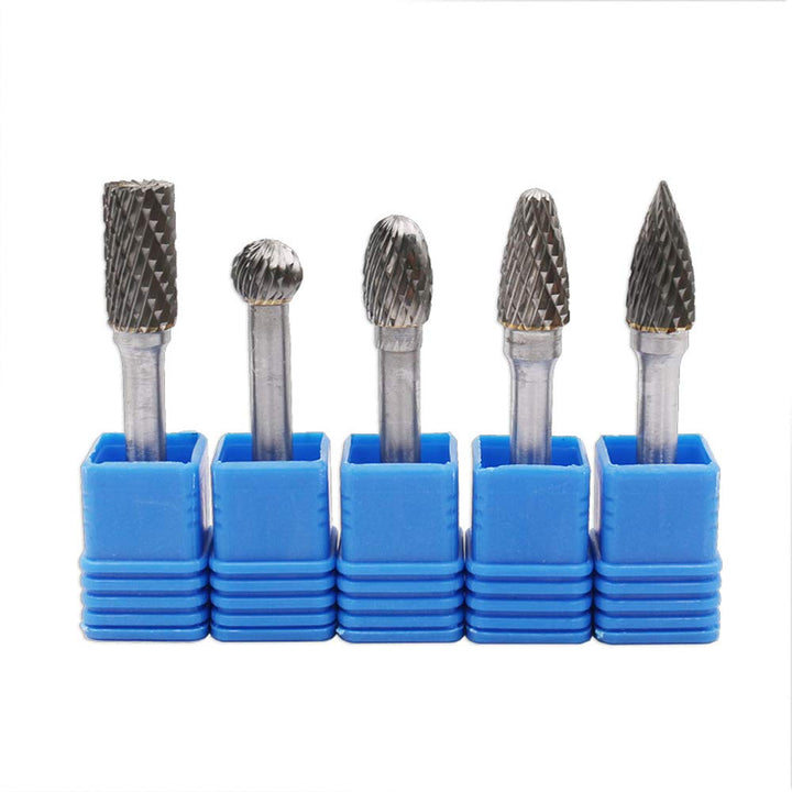 DingGreat 5 Teilig Raspel Set Hartmetall Frässtift Rotary Burr, 6 mm Schaft 10mm Kopfdurchmesser Boh