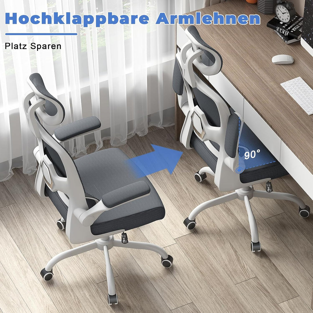 naspaluro Bürostuhl, Ergonomischer Schreibtischstuhl mit Verstellbarer Kopfstütze, Armlehnen, Dynami