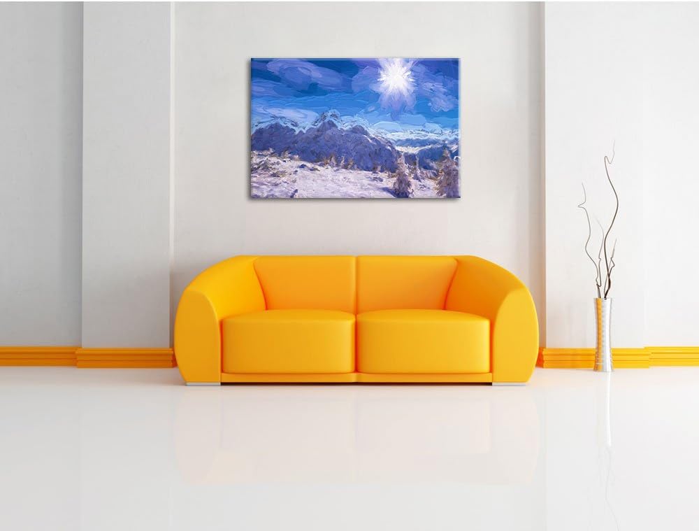 Pixxprint Winterlandschaft als Leinwandbild/Grösse: 100x70 cm/Wandbild/Kunstdruck/fertig bespannt, 1