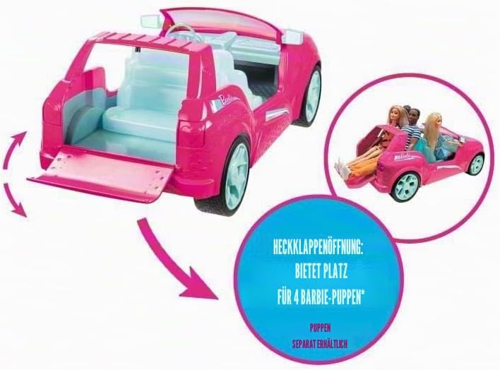 Mondo Motors 63647 Barbie Cruiser, ferngesteuertes Auto für Kinder mit Platz für 4 Puppen, 45 x 21 x