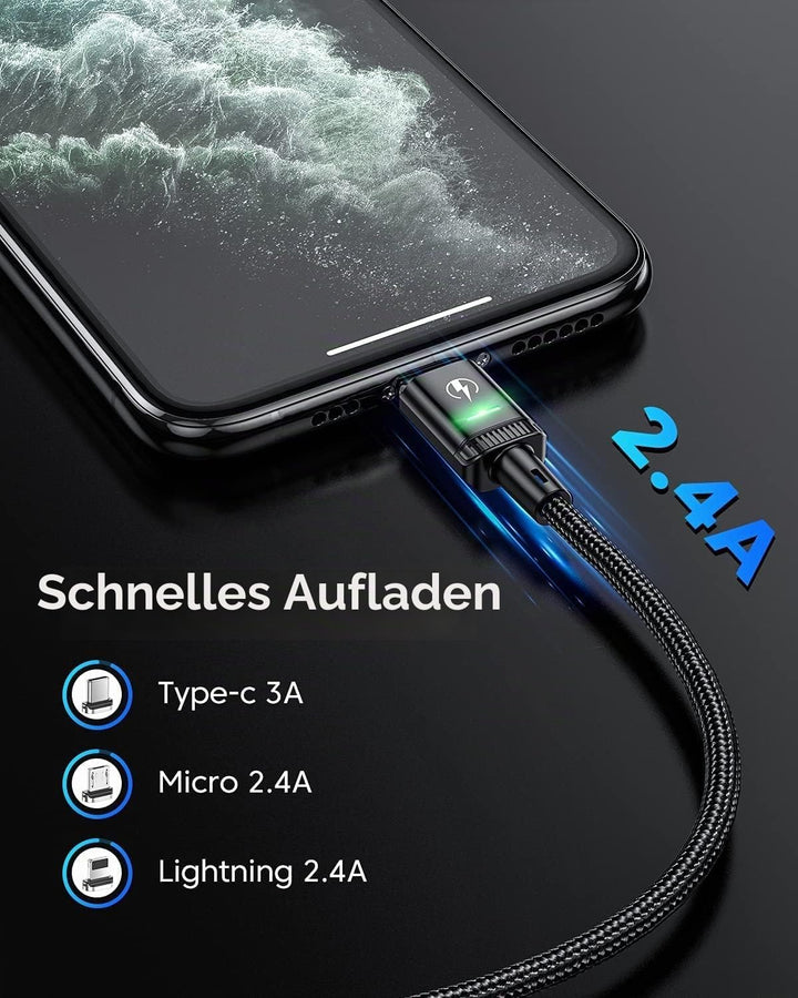 Kuulaa Magnetisches USB Ladekabel, Schnelles Laden/Datenübertragung mit 3-in-1-Ladespitzen, USB Kabe