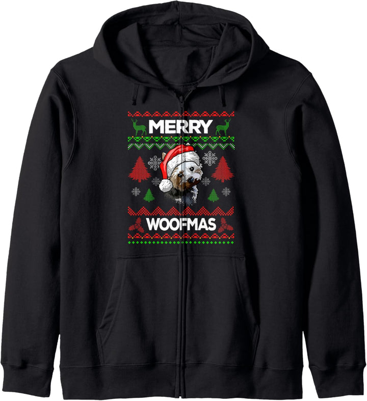 Merry Woofmas Ugly Sweater Weihnachten Yorkie Hunde Kapuzenjacke