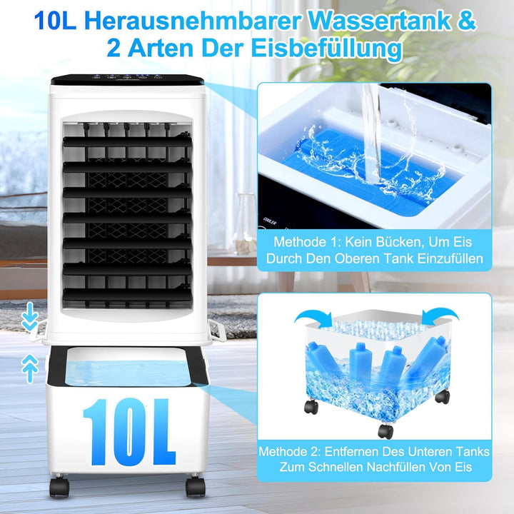 Klimaanlage Mobil, 10L 60W Klimaanlage ohne Abluftschlauch mit 7H Timer, 3 Modus, 40dB, 120°Oszillat