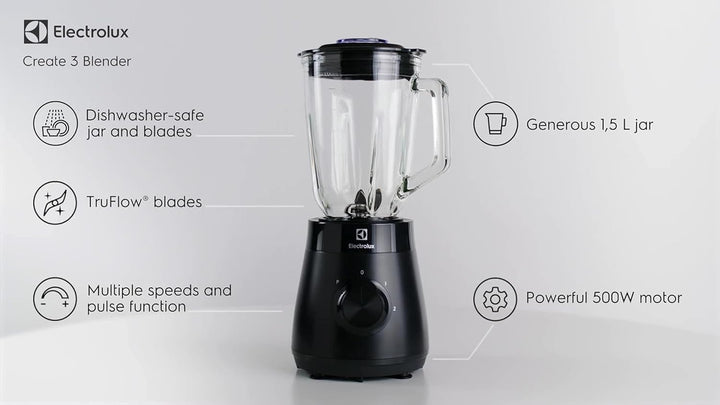 Electrolux 910003634 E3TB1-4GG Standmixer mit TruFlow Klingen, Kunststoff, Metal
