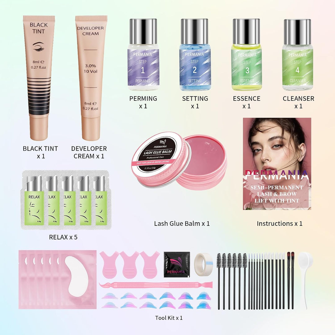 PERMANIA Wimpernlifting Set mit Farbe Schwarz, 2025 Neues Wimperndauerwellen und Tönung Kit, 4 in 1
