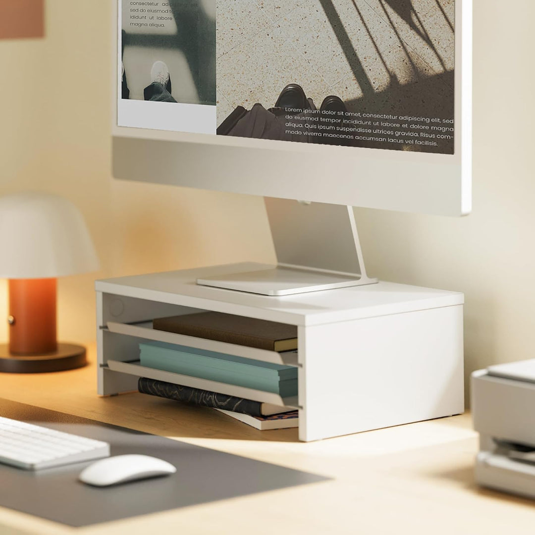 Fenge Monitorständer, Monitorerhöhung mit Ablage, Holz und Metall, Schreibtisch-Organizer für Zuhaus