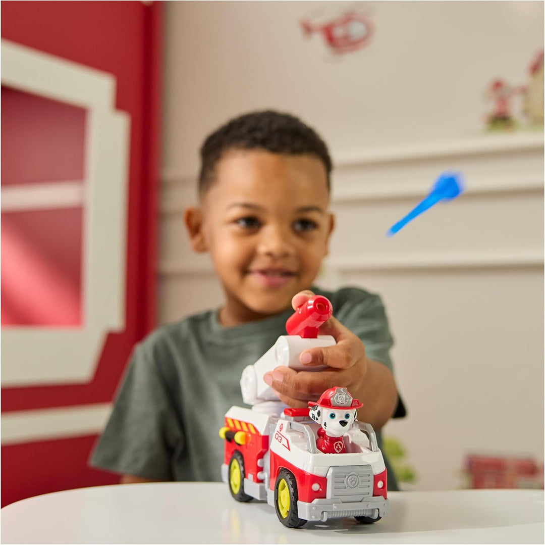 PAW PATROL – Fire Rescue Marshalls Feuerwehr-Fahrzeug mit Löschspritze und Marshall Hundefigur, Spie