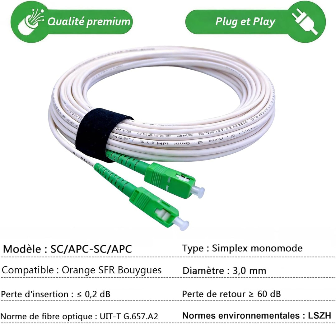 Elfcam® - 70m Glasfaserkabel SC/APC auf SC/APC Simplex Singlemode 9/125μm LSZH (70M), 70M