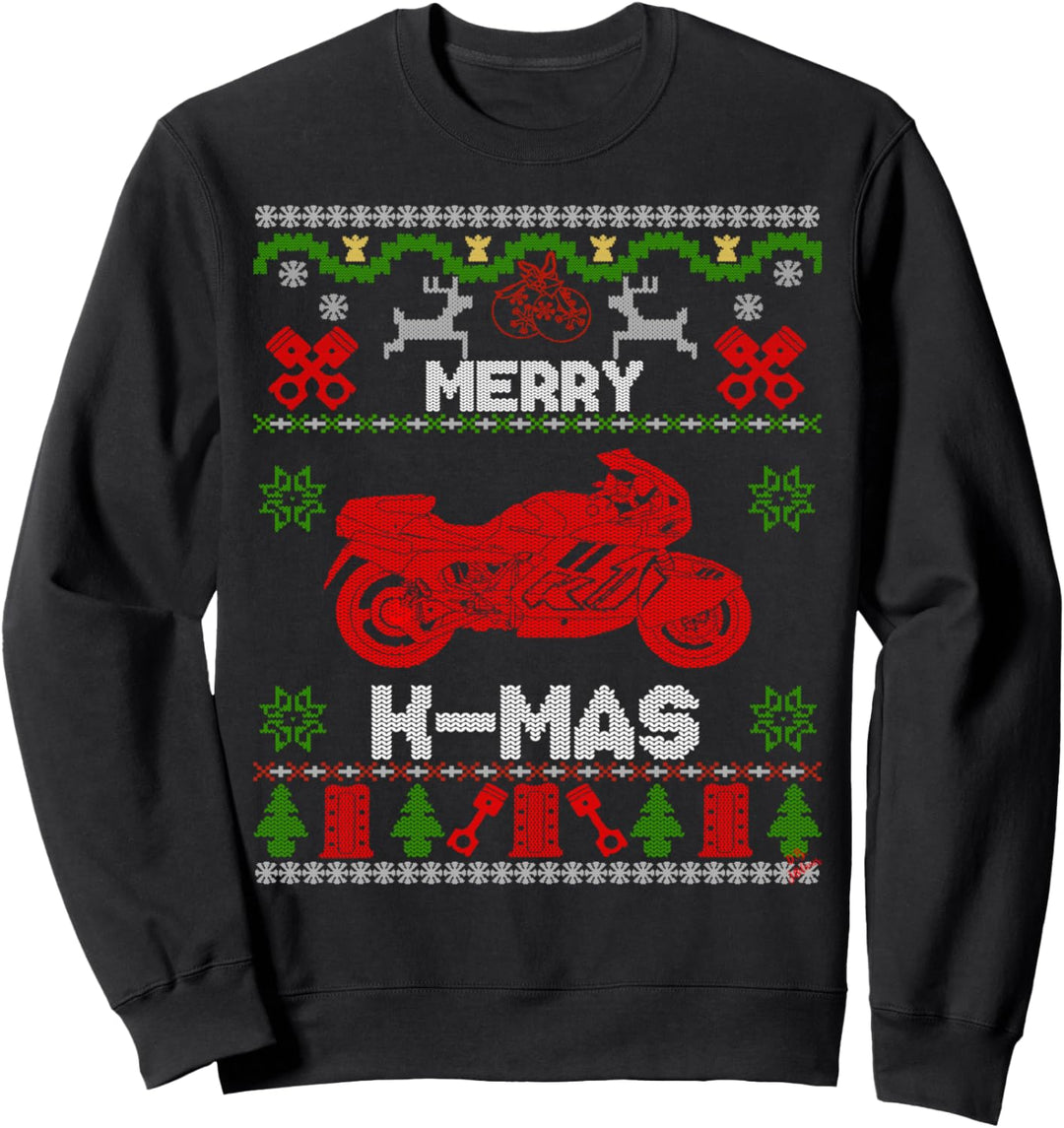 Motorrad Weihnachts Pulli - Gestickter look retro Motorrad Sweatshirt