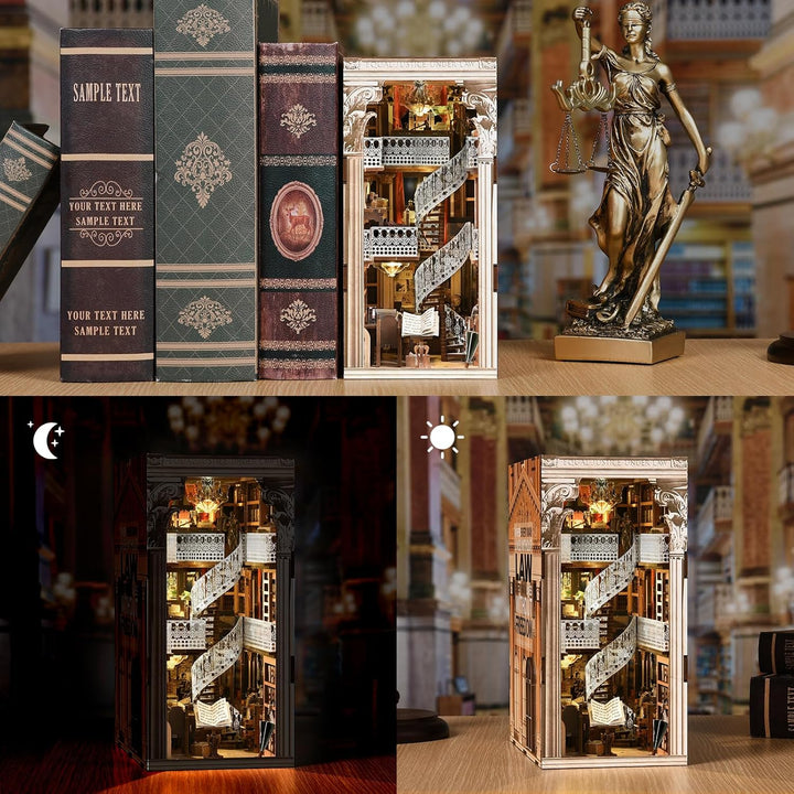 Book Nook Kit, DIY Booknook 3D Holzpuzzle Buchstütze Modellbausatz - Miniatur Haus Kit Bastelset Ges