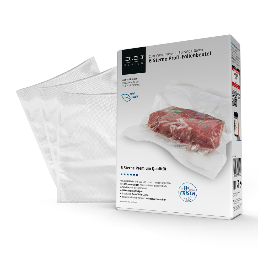 CASO 6 Sterne Profi-Folienbeutel 30 x 40 cm, 50 Beutel, für alle Vakuumierer, SousVide-geeignet, wie