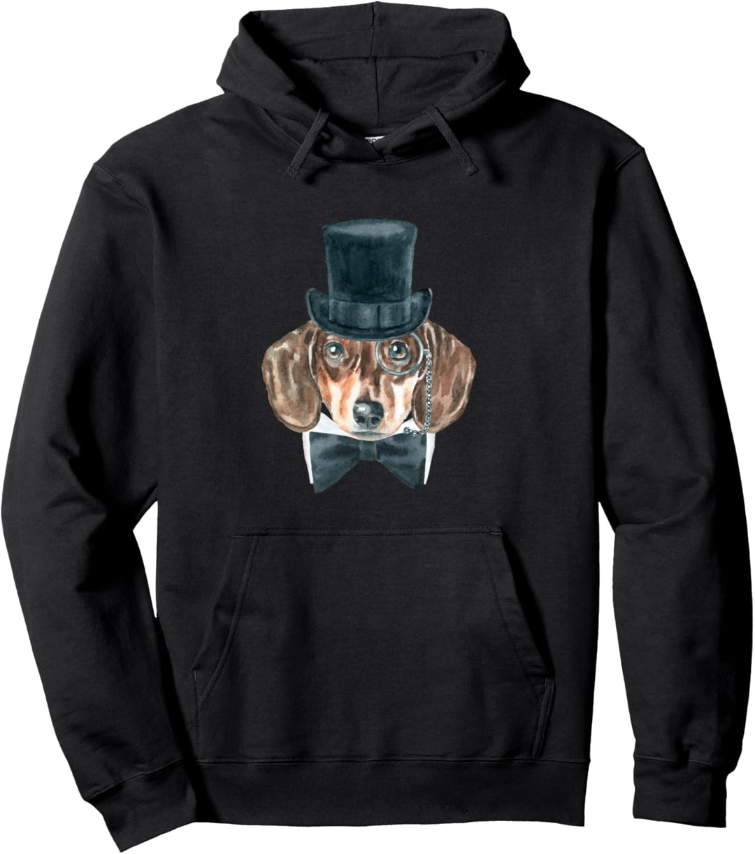 Dackel Dachshund Teckel Gentlemen mit Hut, Monokel, Fliege Pullover Hoodie